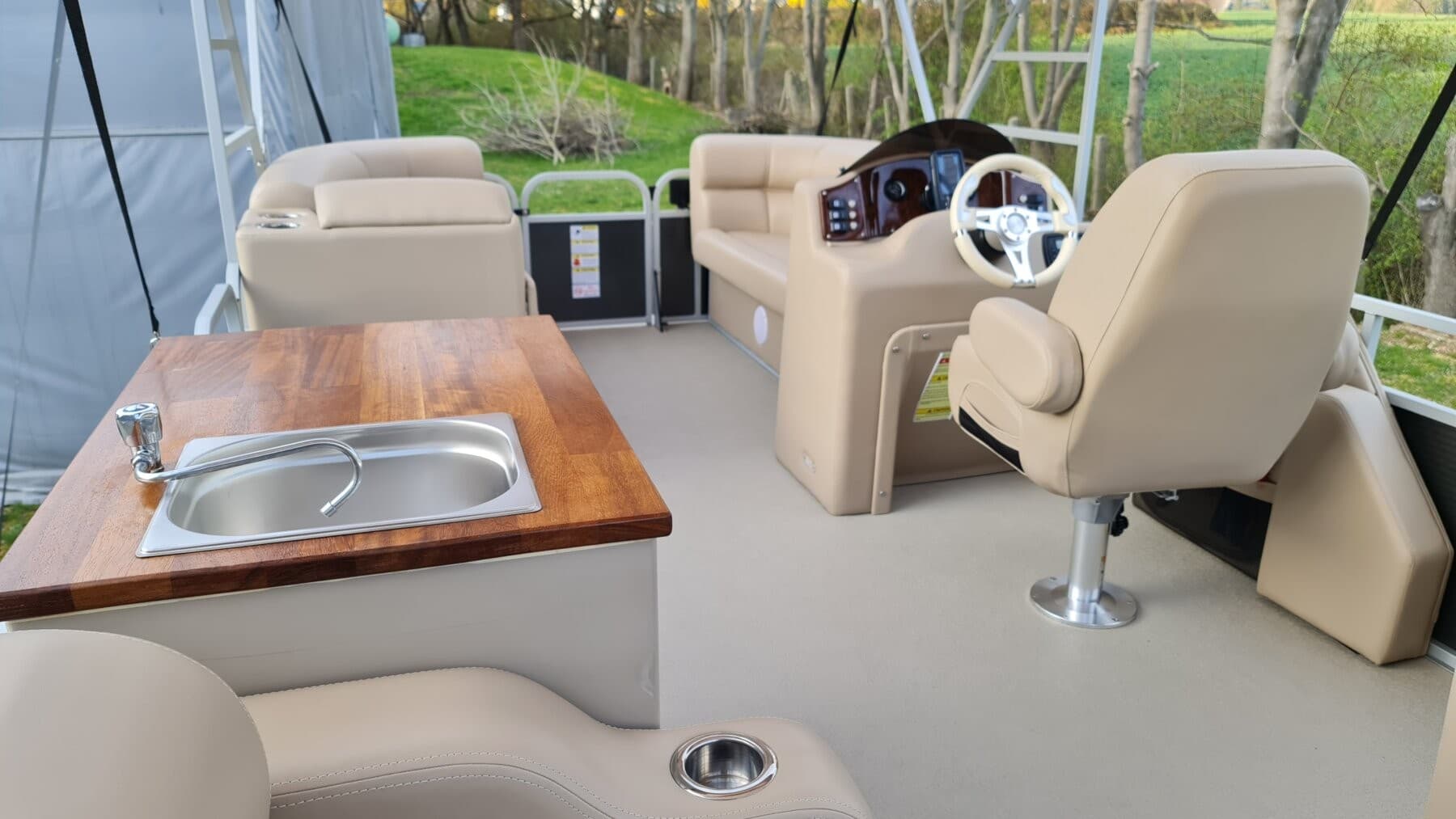 JF Boats SC7 Ponton Boot Pontoon Boot Partyboot - Außen Anthrazit, innen Creme – Bild 5