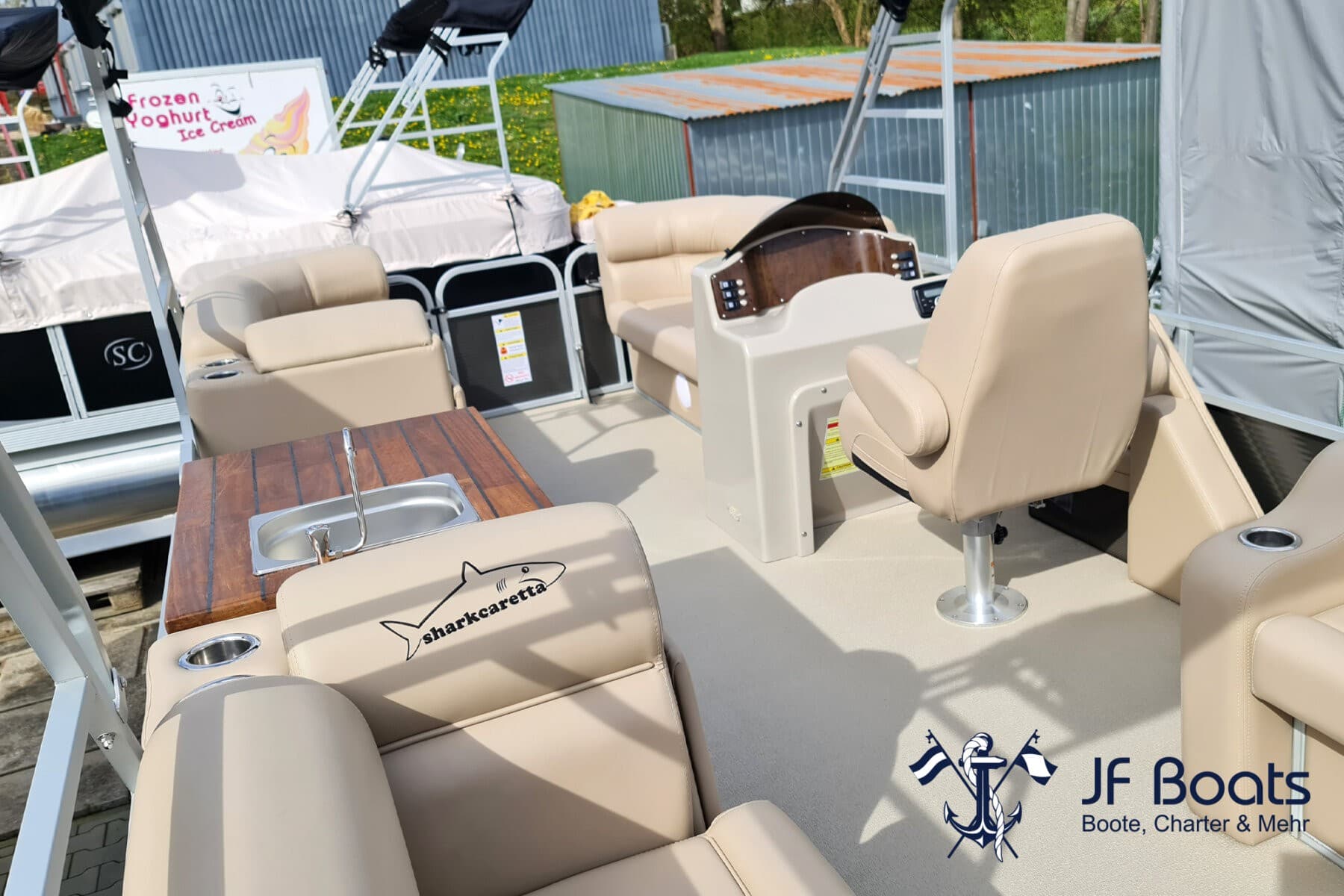 JF Boats SC7 Ponton Boot Pontoon Boot Partyboot - Außen Anthrazit, innen Creme #751 – Bild 5