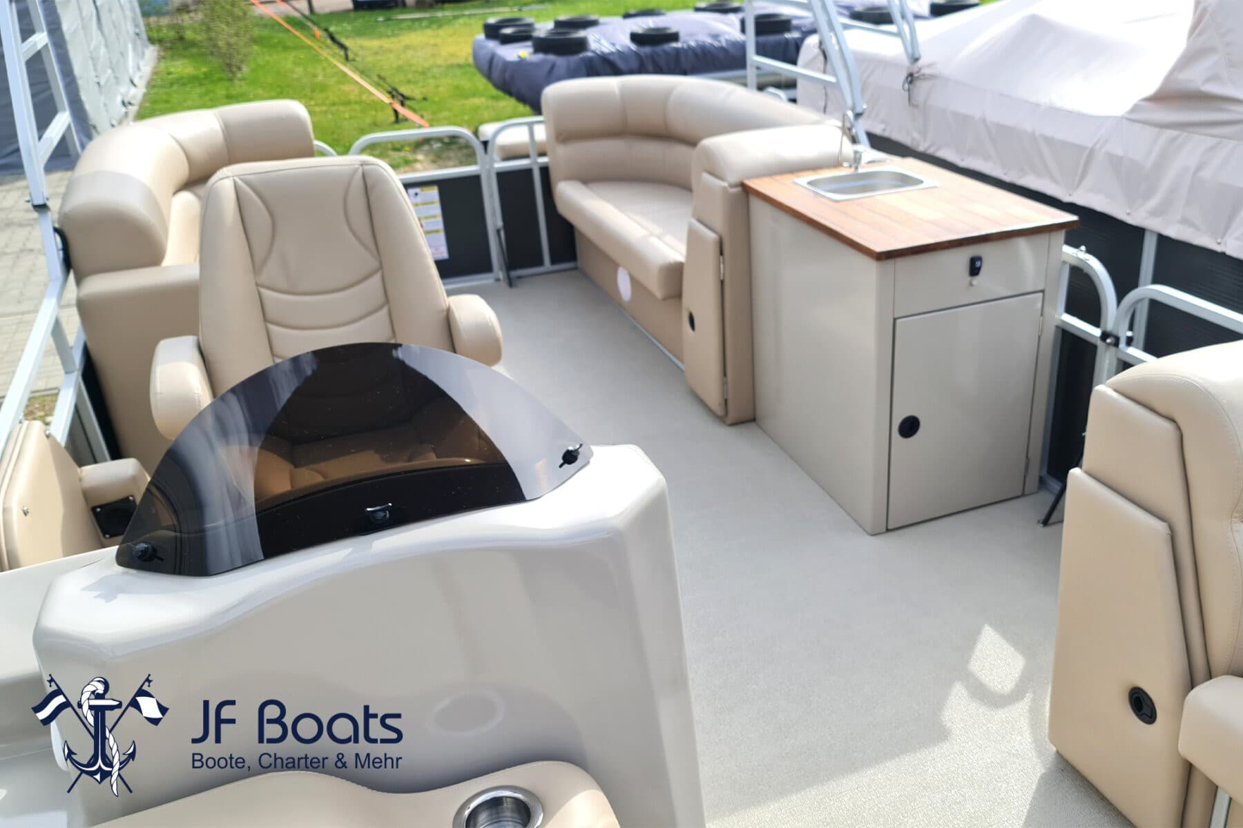 JF Boats SC7 Ponton Boot Pontoon Boot Partyboot - Außen Anthrazit, innen Creme #751 – Bild 6