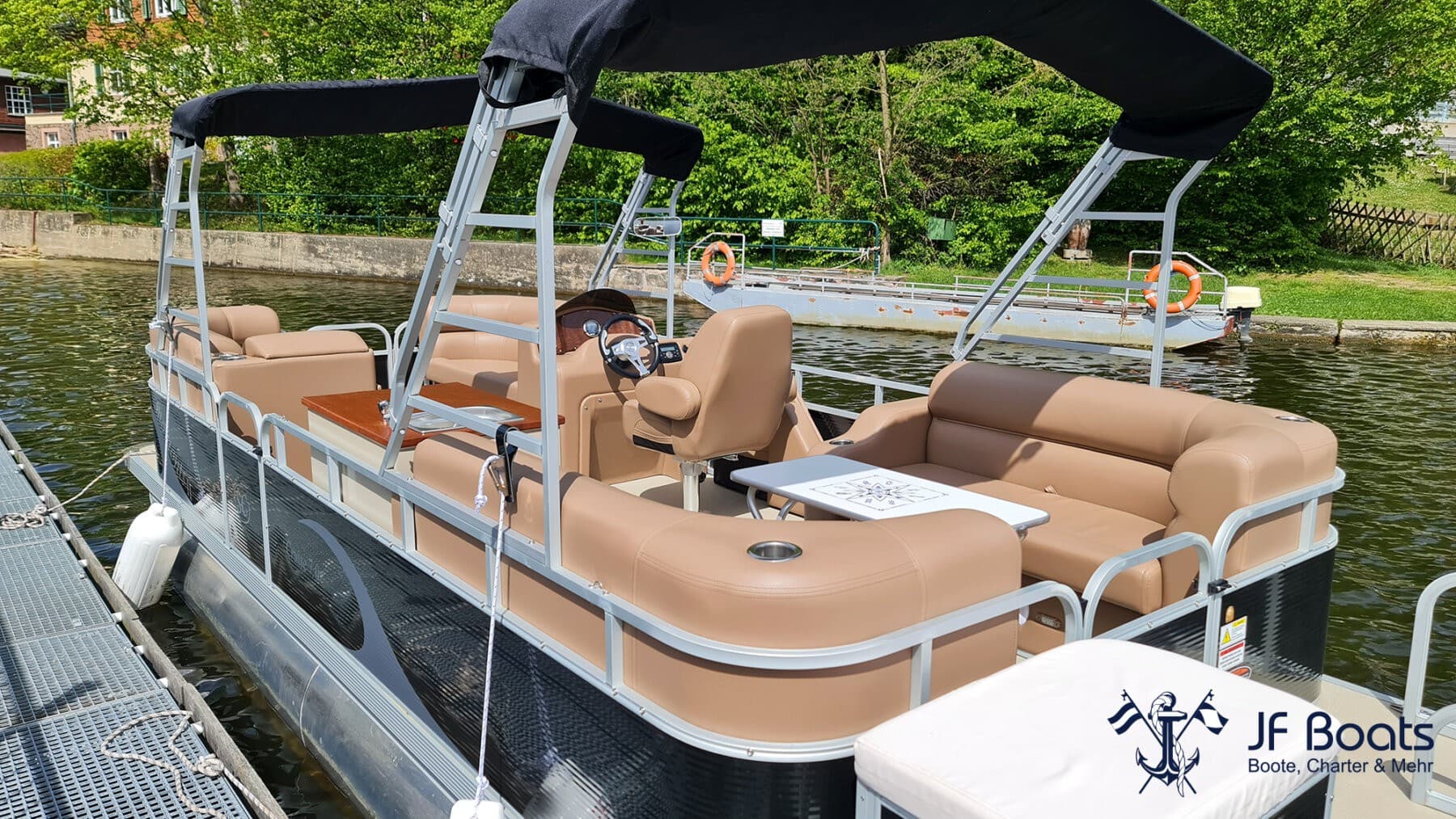JF Boats SC7 Ponton Boot Pontoon Boot Partyboot - Außen Black, innen Chocolate Brown – Bild 3