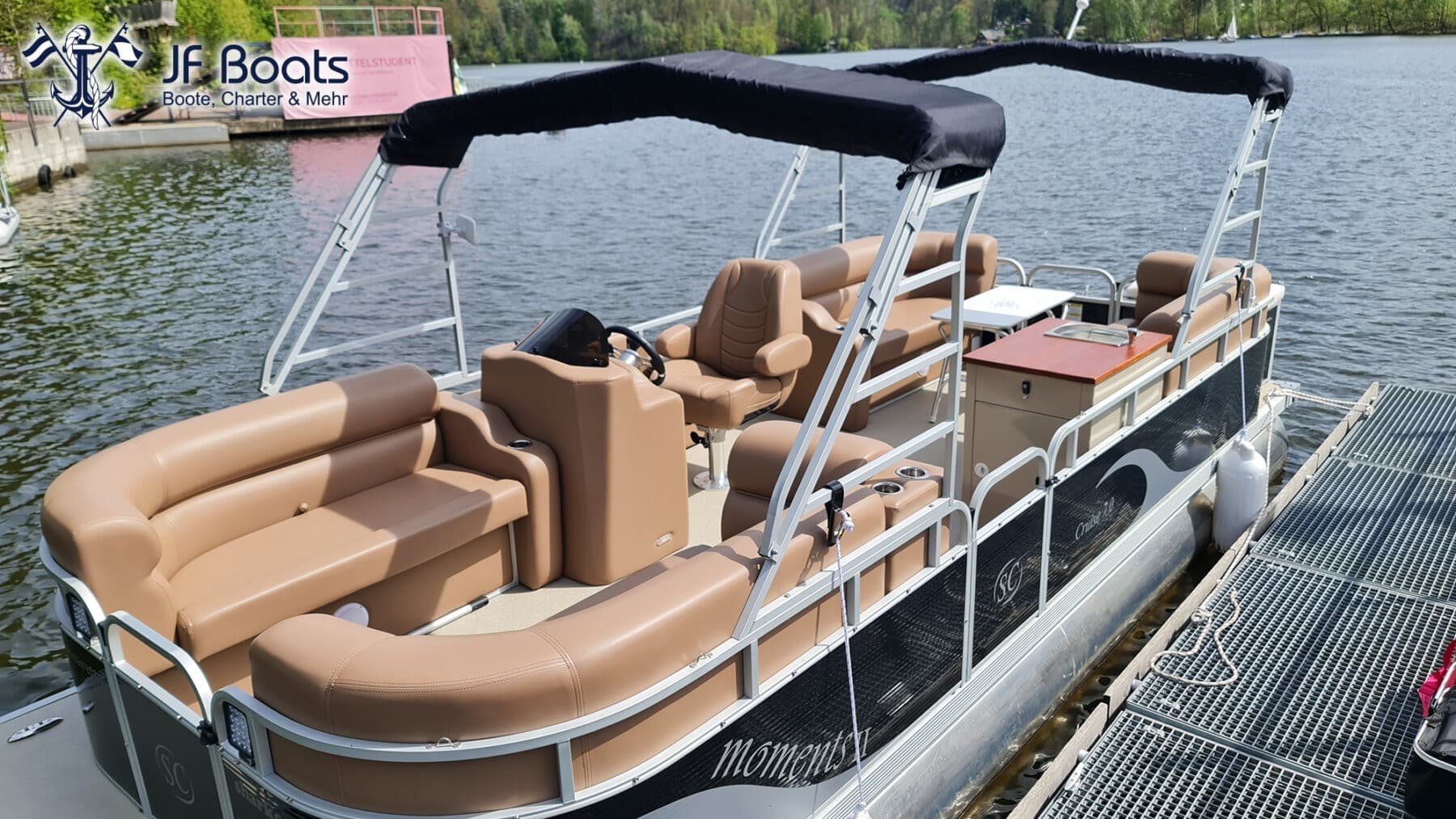 JF Boats SC7 Ponton Boot Pontoon Boot Partyboot - Außen Black, innen Chocolate Brown – Bild 2