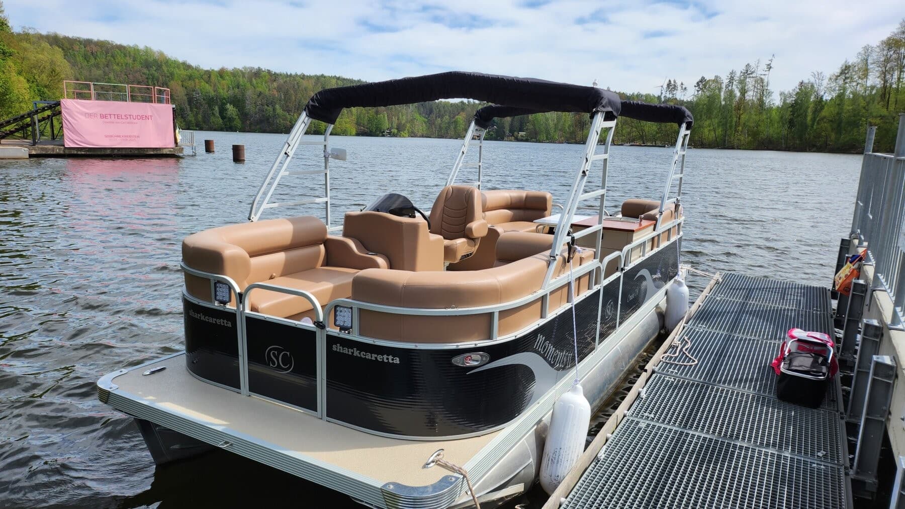 JF Boats SC7 Ponton Boot Pontoon Boot Partyboot - Außen Black, innen Chocolate Brown