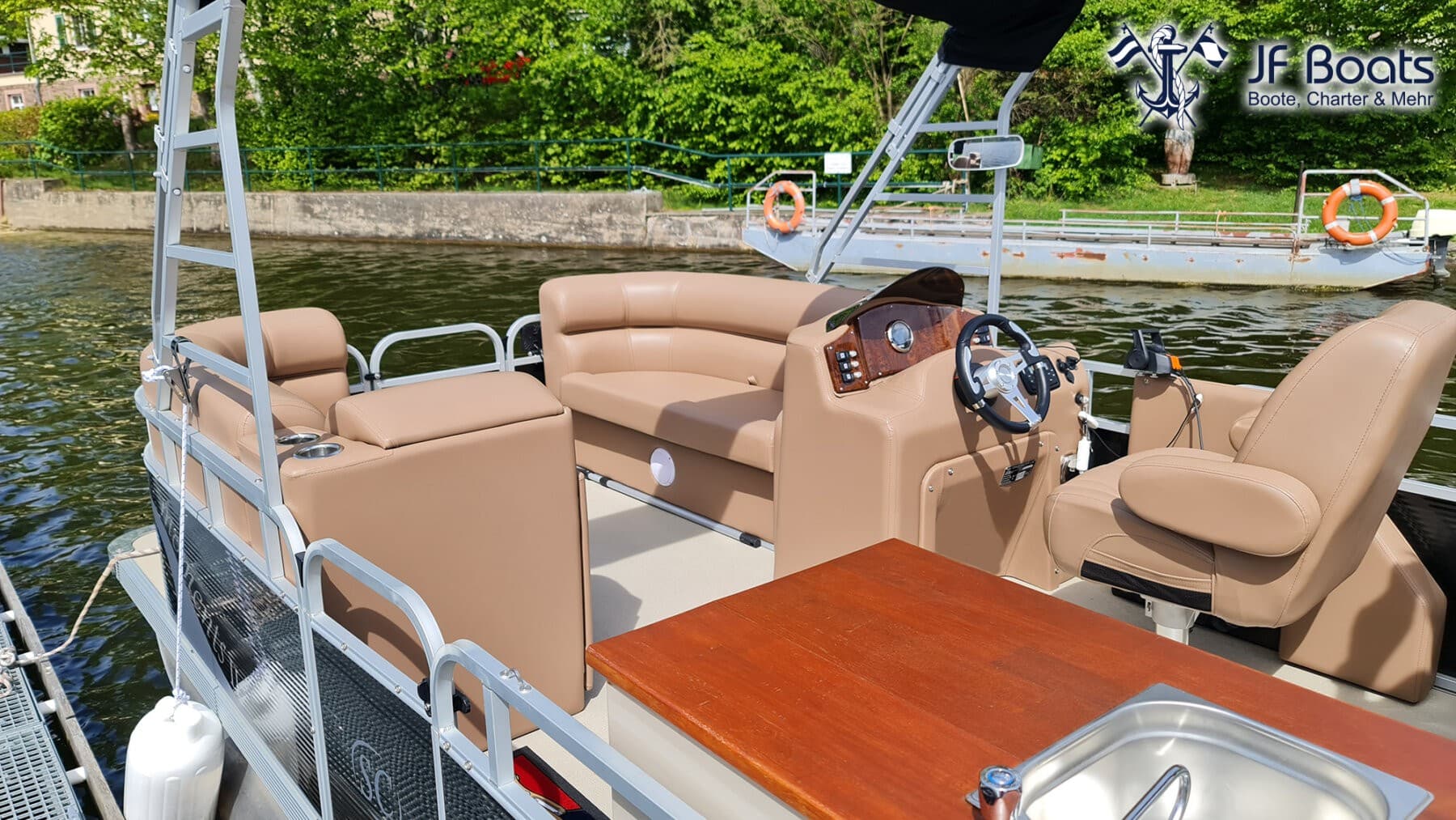 JF Boats SC7 Ponton Boot Pontoon Boot Partyboot - Außen Black, innen Chocolate Brown – Bild 4