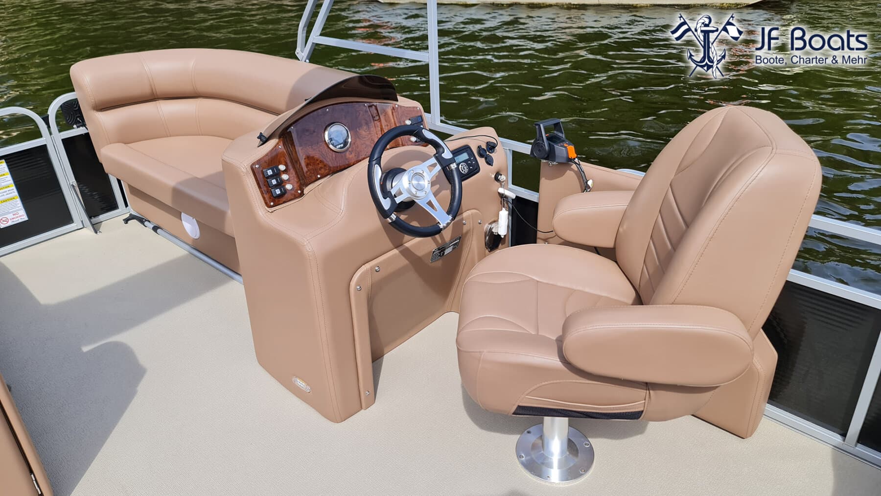 JF Boats SC7 Ponton Boot Pontoon Boot Partyboot - Außen Black, innen Chocolate Brown – Bild 8