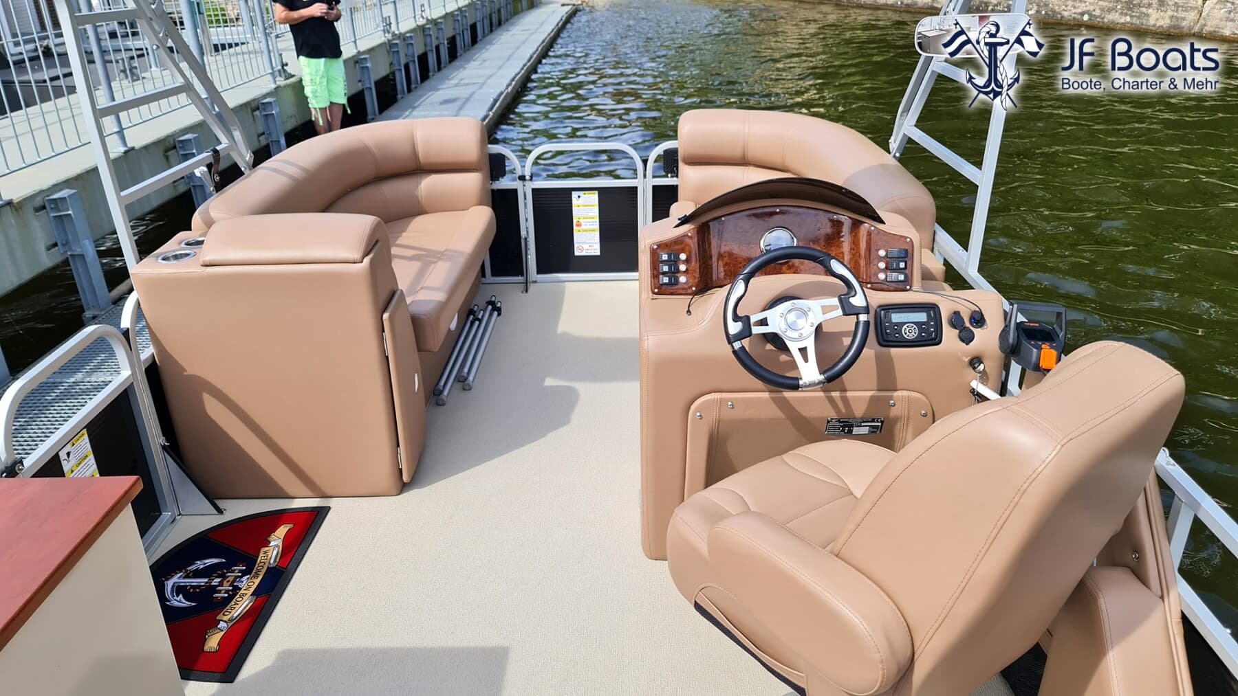 JF Boats SC7 Ponton Boot Pontoon Boot Partyboot - Außen Black, innen Chocolate Brown – Bild 5