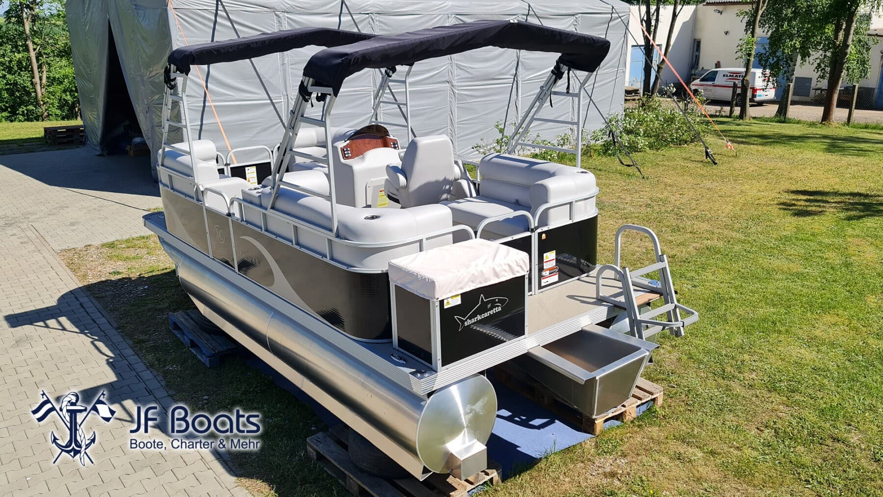 JF Boats SC6 Ponton Boot Pontoon Boot Partyboot – Außen Black, innen Light Grey – Bild 3