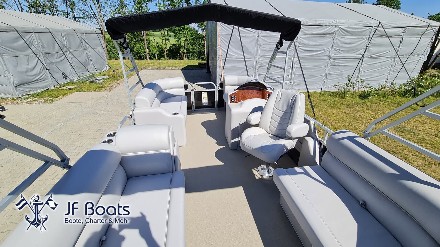 JF Boats SC6 Ponton Boot Pontoon Boot Partyboot – Außen Black, innen Light Grey – Bild 5