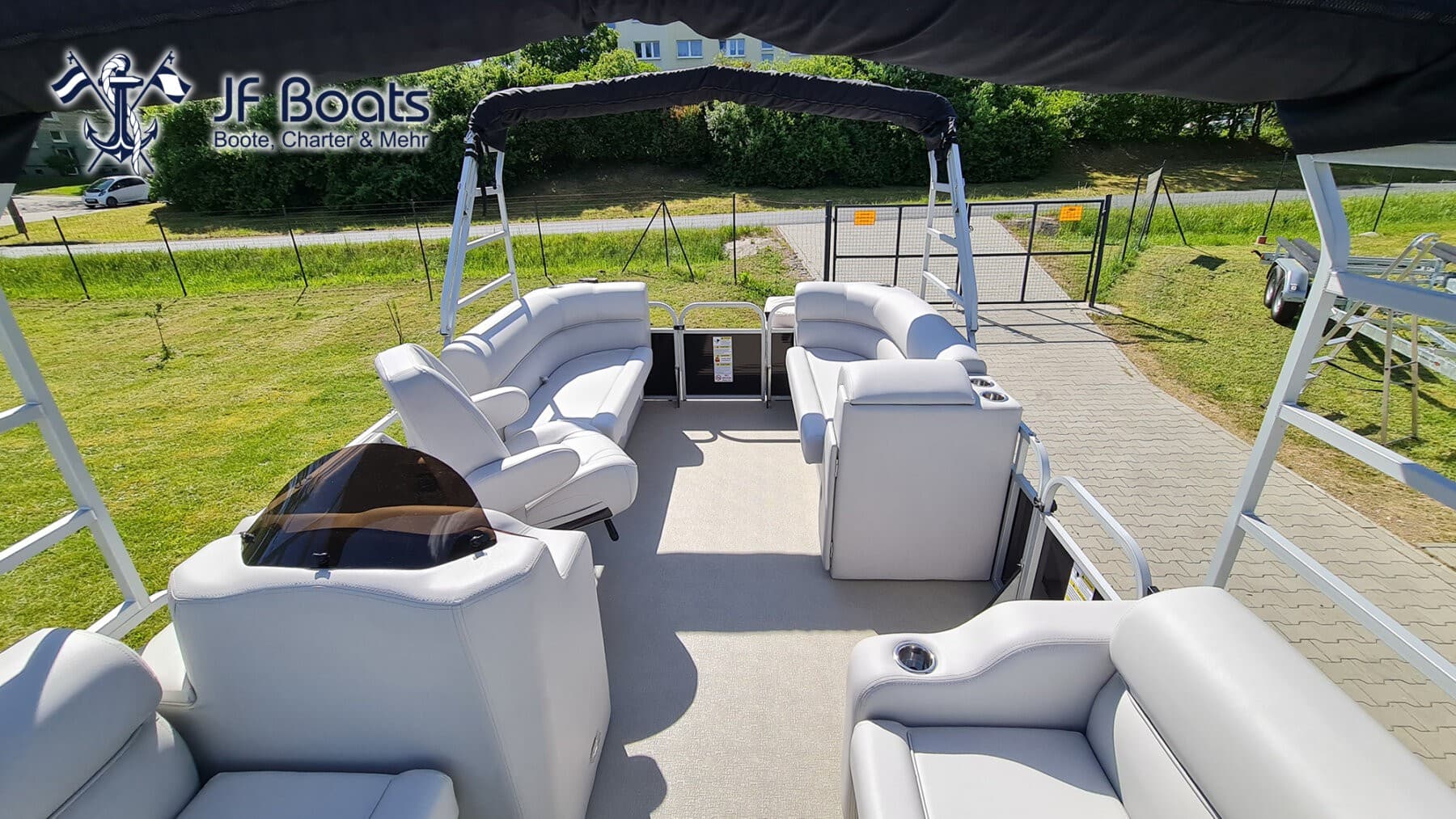 JF Boats SC6 Ponton Boot Pontoon Boot Partyboot – Außen Black, innen Light Grey – Bild 6
