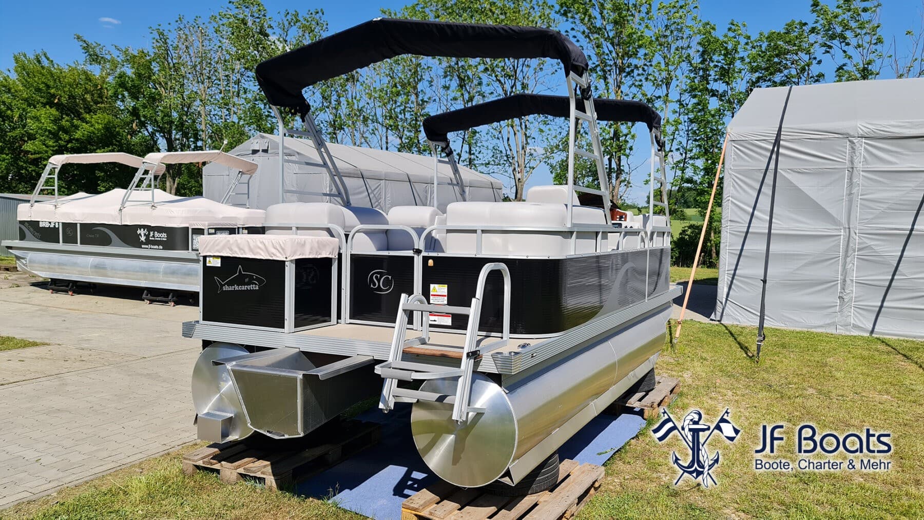 JF Boats SC6 Ponton Boot Pontoon Boot Partyboot – Außen Black, innen Light Grey – Bild 10