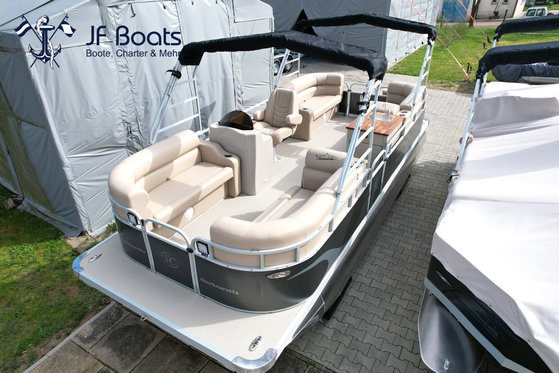 JF Boats SC7 Ponton Boot Pontoon Boot Partyboot - Außen Anthrazit, innen Creme #751 – Bild 2