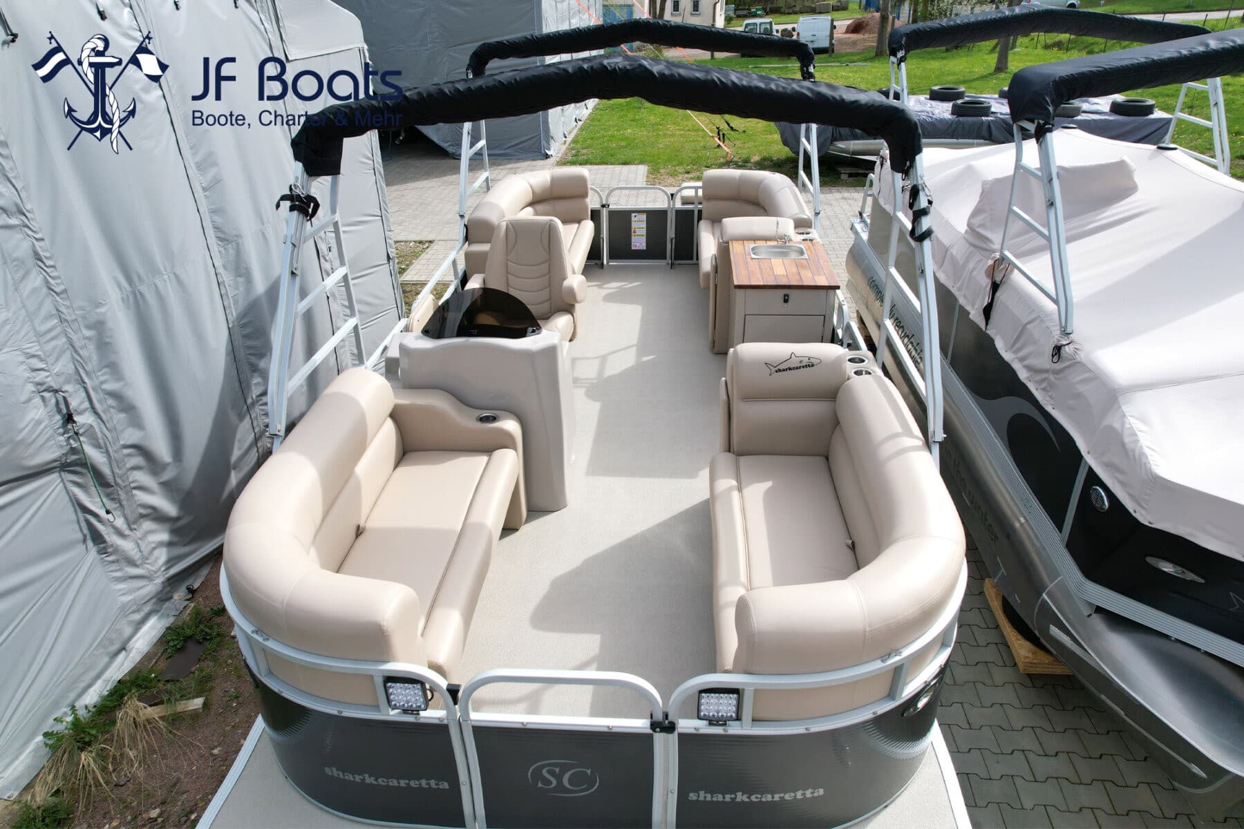 JF Boats SC7 Ponton Boot Pontoon Boot Partyboot - Außen Anthrazit, innen Creme #751 – Bild 3