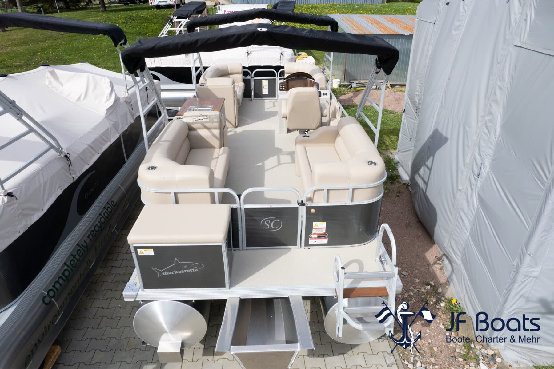 JF Boats SC7 Ponton Boot Pontoon Boot Partyboot - Außen Anthrazit, innen Creme #751 – Bild 4