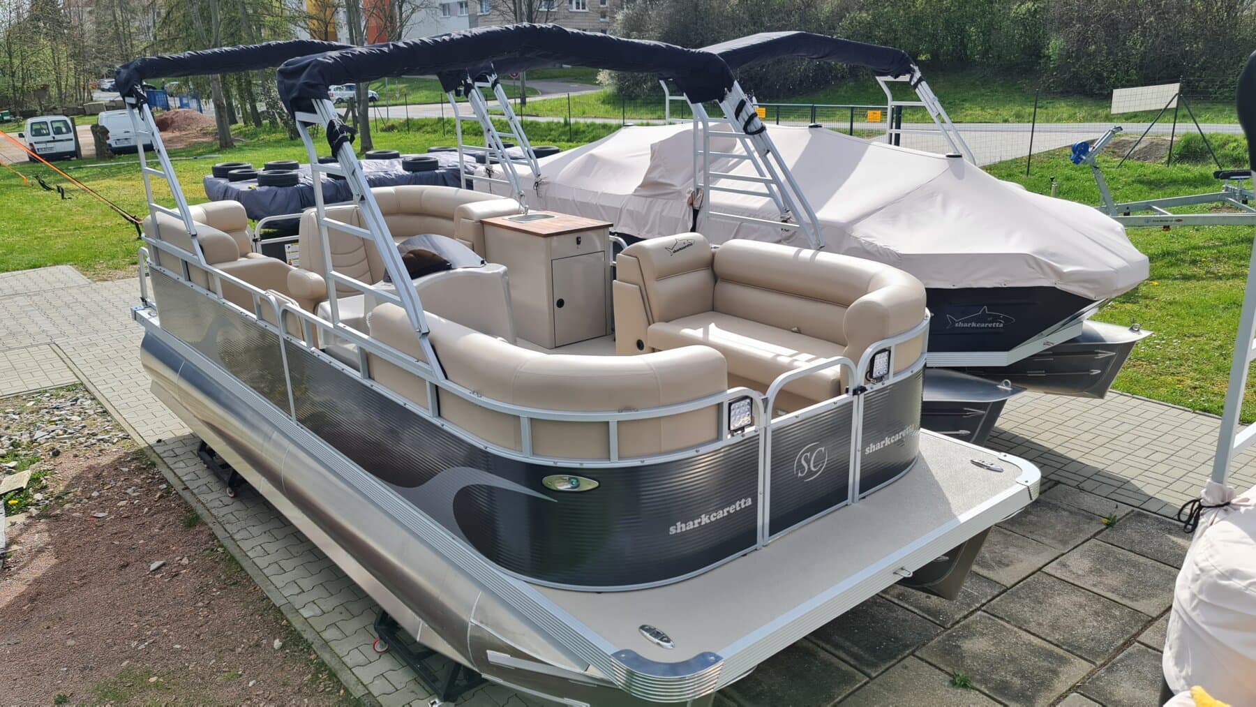 JF Boats SC7 Ponton Boot Pontoon Boot Partyboot - Außen Anthrazit, innen Creme #751